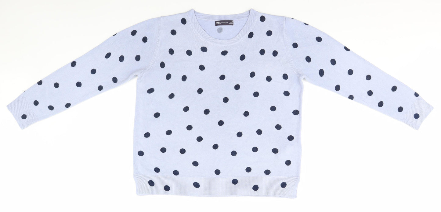 Marks and Spencer Womens Blue Polka Dot  Pullover Jumper Size 16