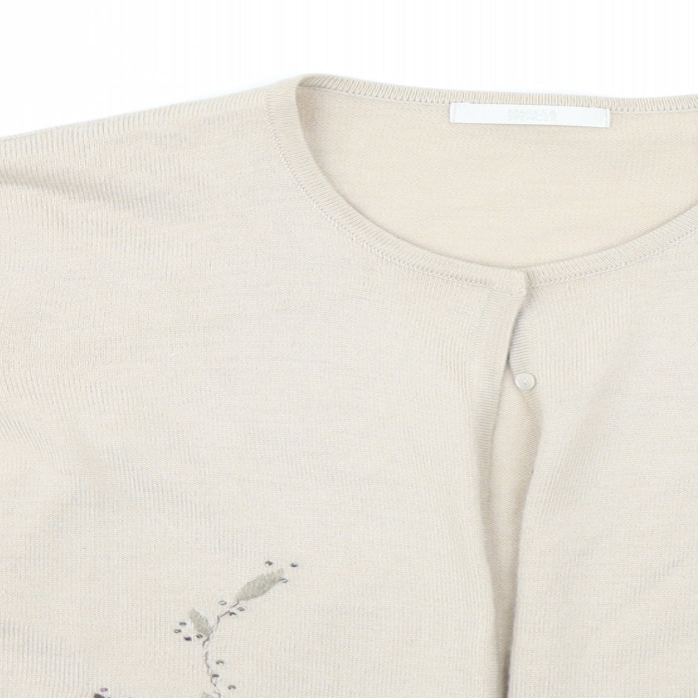 Marks and Spencer Womens Beige Floral  Cardigan Jumper Size 18