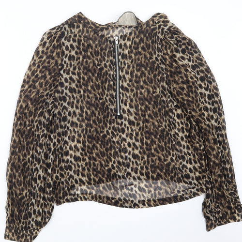 Alice & You Womens Brown Animal Print  Basic Blouse Size 12