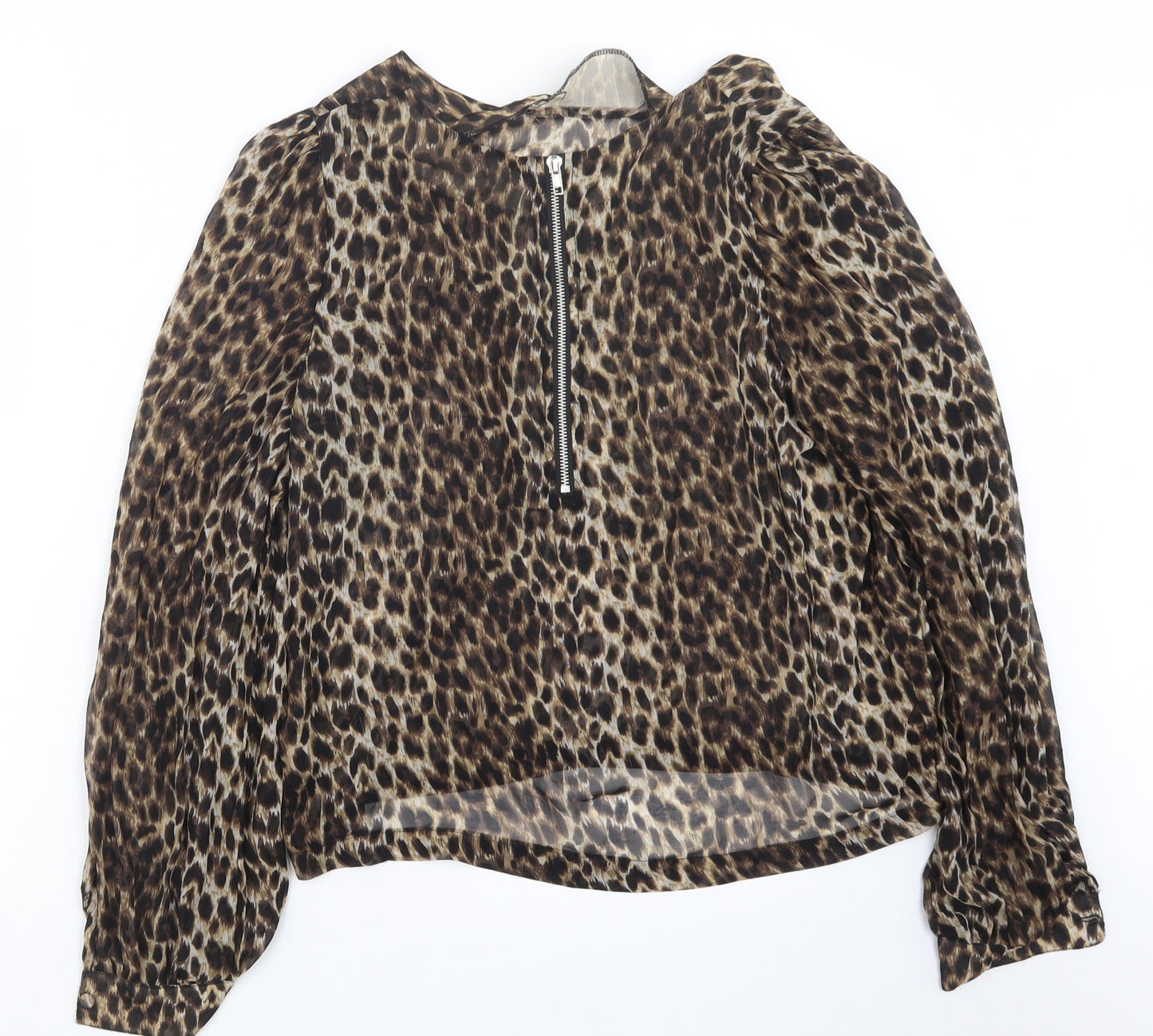 Alice & You Womens Brown Animal Print  Basic Blouse Size 12