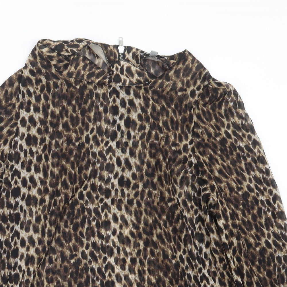 Alice & You Womens Brown Animal Print  Basic Blouse Size 12