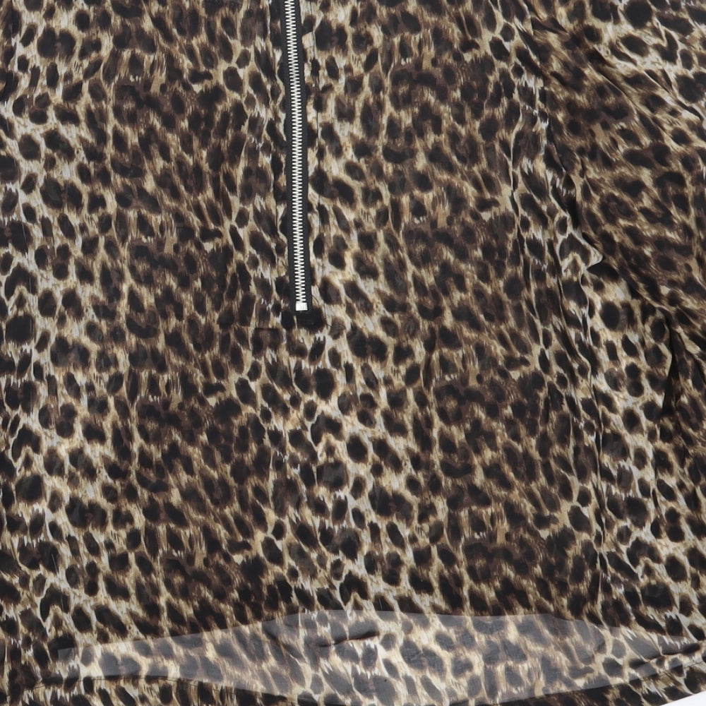 Alice & You Womens Brown Animal Print  Basic Blouse Size 12