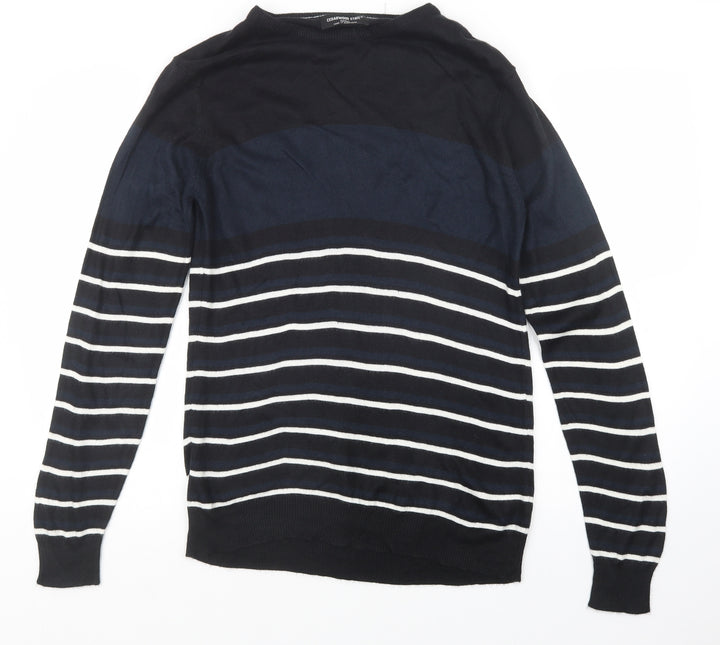 Cedar Wood State Mens Blue Striped Knit Pullover Jumper Size S