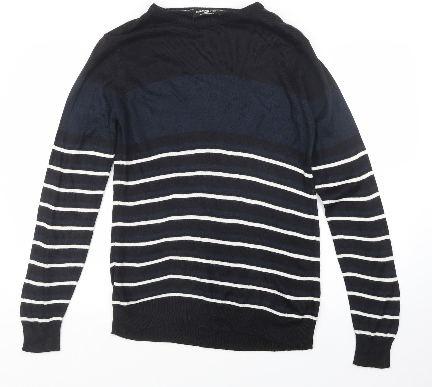 Cedar Wood State Mens Blue Striped Knit Pullover Jumper Size S