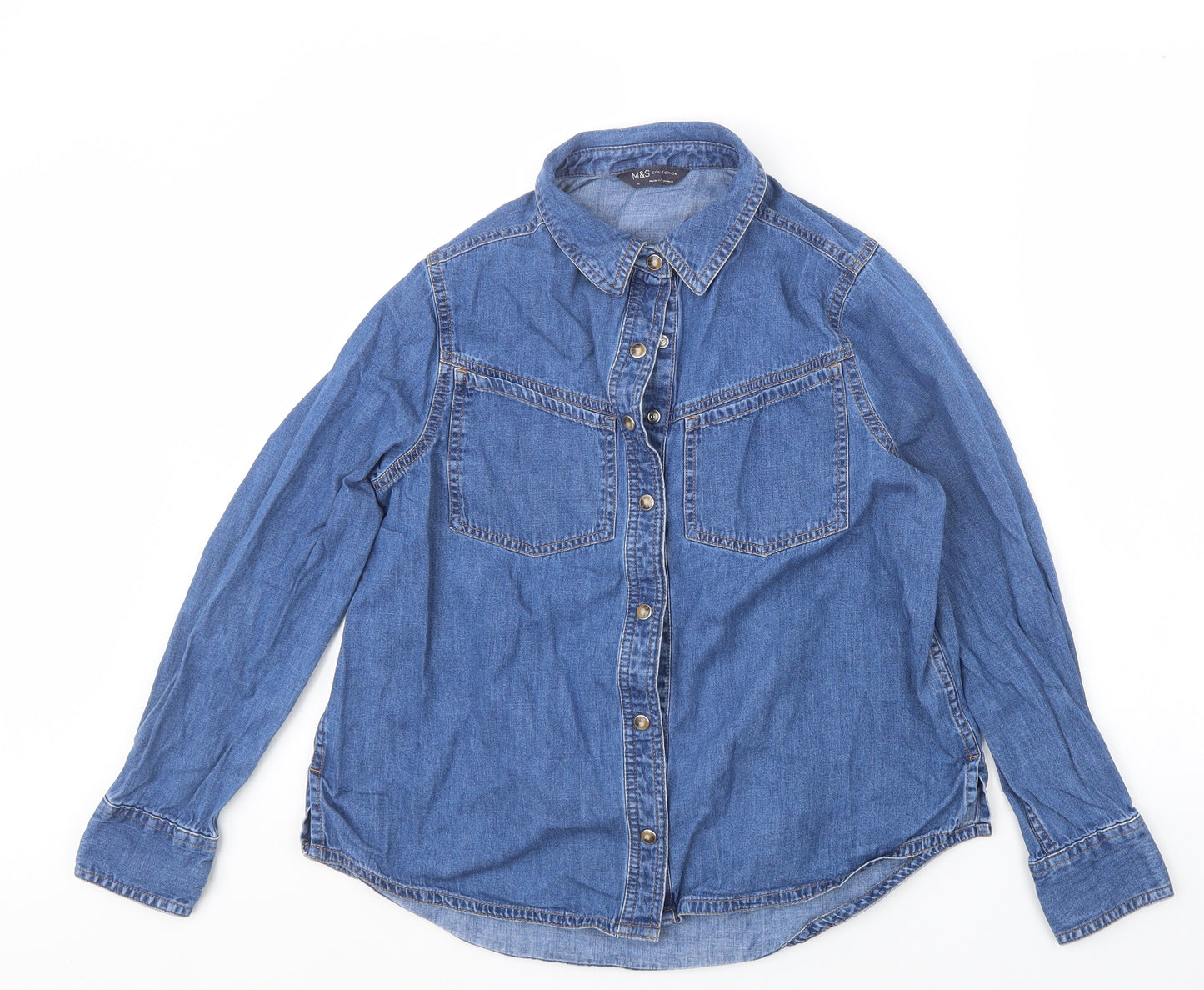 Marks and Spencer Womens Blue  Denim Basic Button-Up Size 12