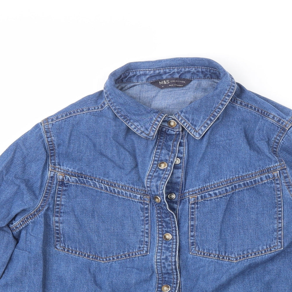 Marks and Spencer Womens Blue  Denim Basic Button-Up Size 12