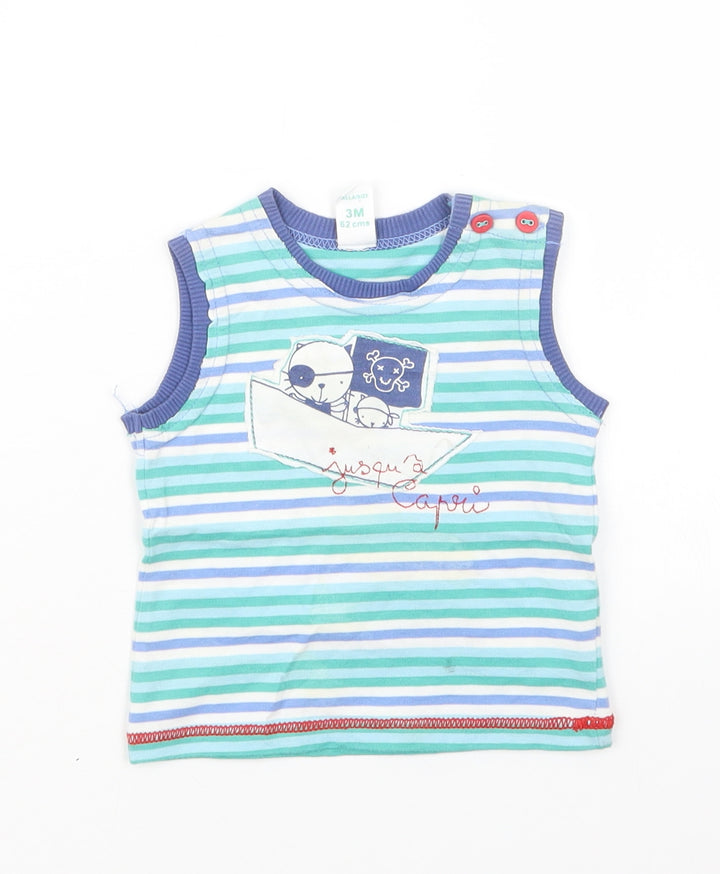 Miobic Boys Blue Striped Basic T-Shirt Size 0-3 Months