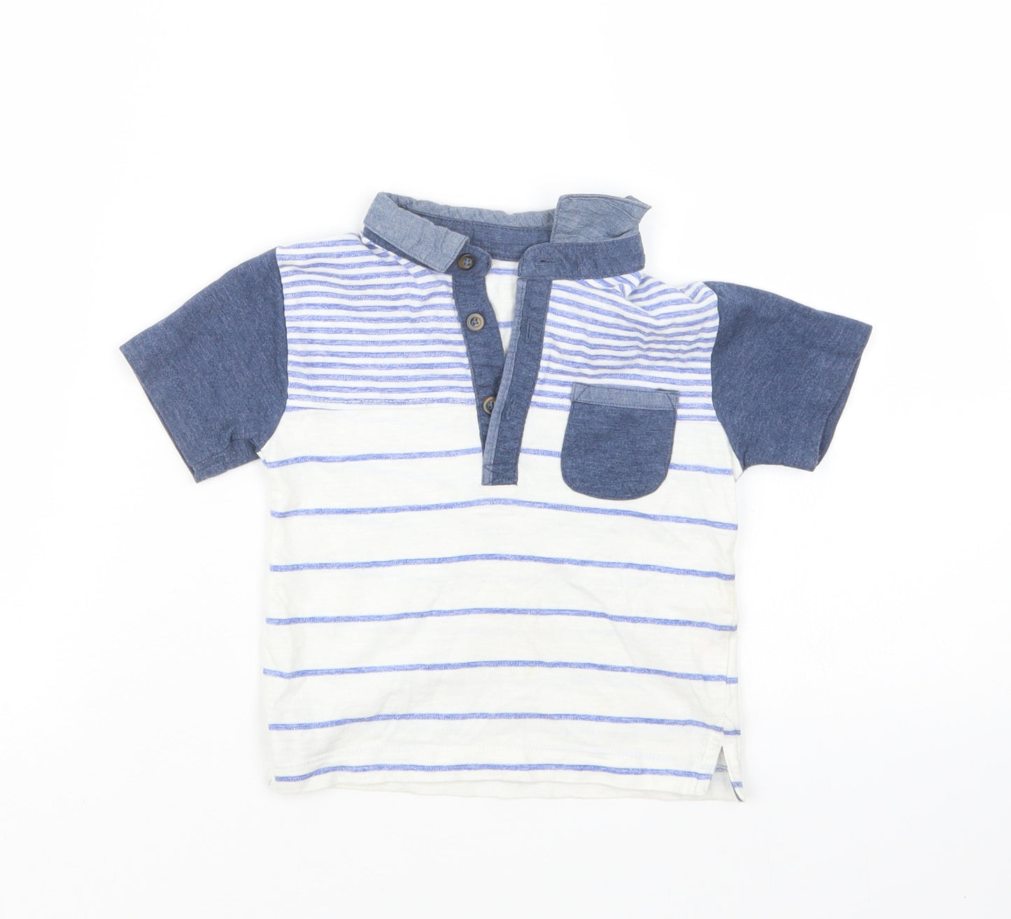 Matalan Boys Blue Striped  Basic Polo Size 12-18 Months