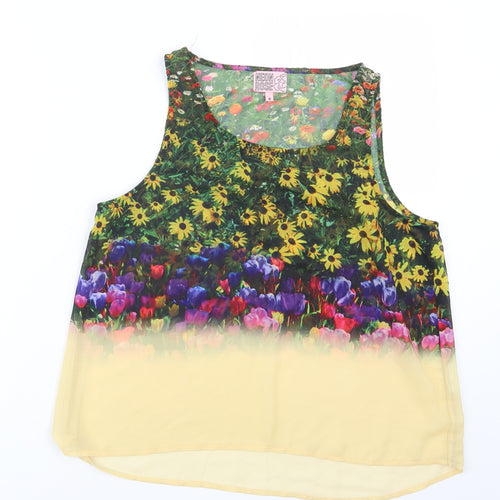 Neon Rose Womens Yellow Floral  Basic Tank Size 8