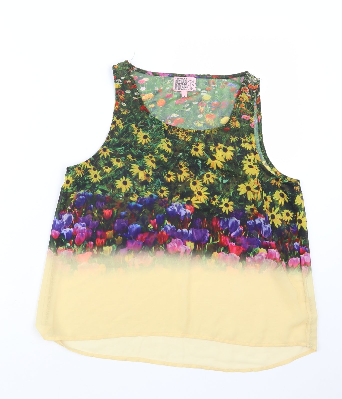 Neon Rose Womens Yellow Floral  Basic Tank Size 8