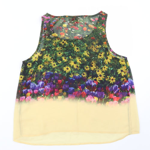 Neon Rose Womens Yellow Floral  Basic Tank Size 8