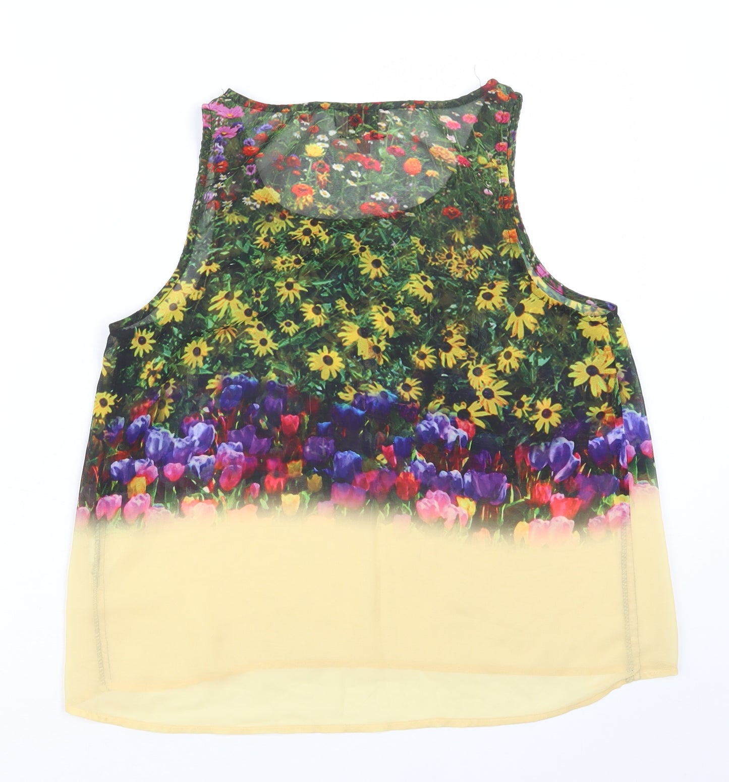 Neon Rose Womens Yellow Floral  Basic Tank Size 8