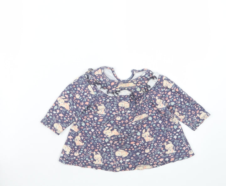 George Girls Blue Geometric Basic Blouse Size 6-9 Months