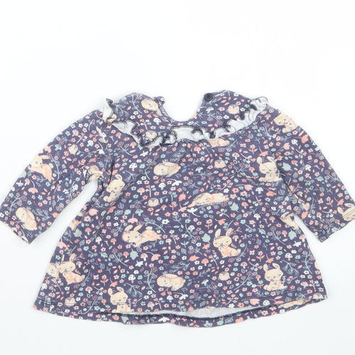 George Girls Blue Geometric  Basic Blouse Size 6-9 Months