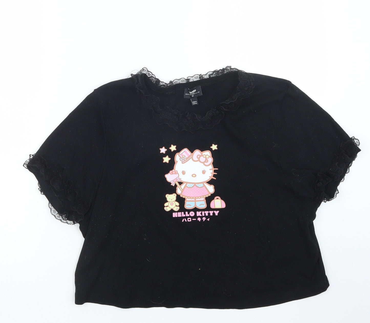 Scanri Womens Black Geometric  Top Pyjama Top Size 22  - Hello Kitty
