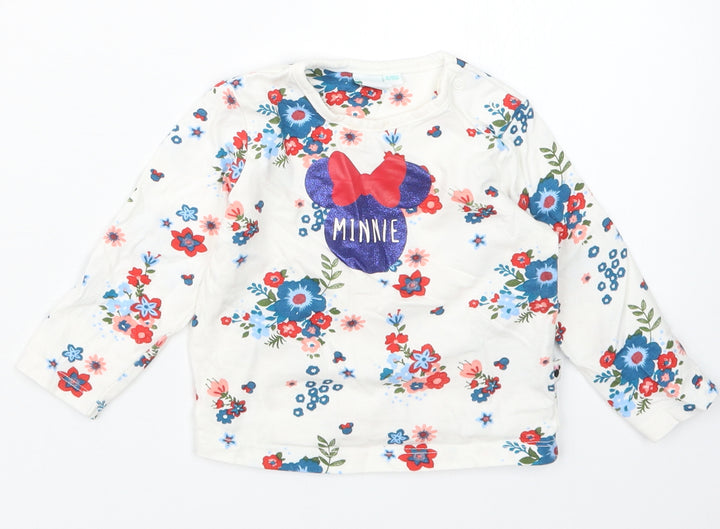 Disney Baby Girls White Floral Basic T-Shirt Size 6-9 Months - Minnie Mouse