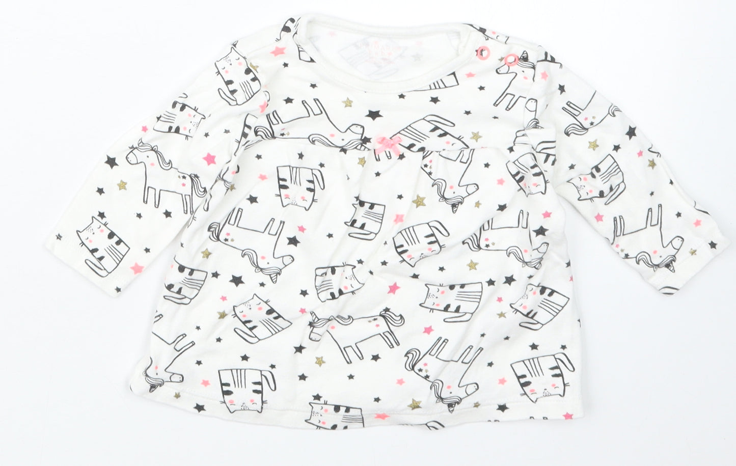 Primark Girls Black Geometric  Basic T-Shirt Size 3-6 Months
