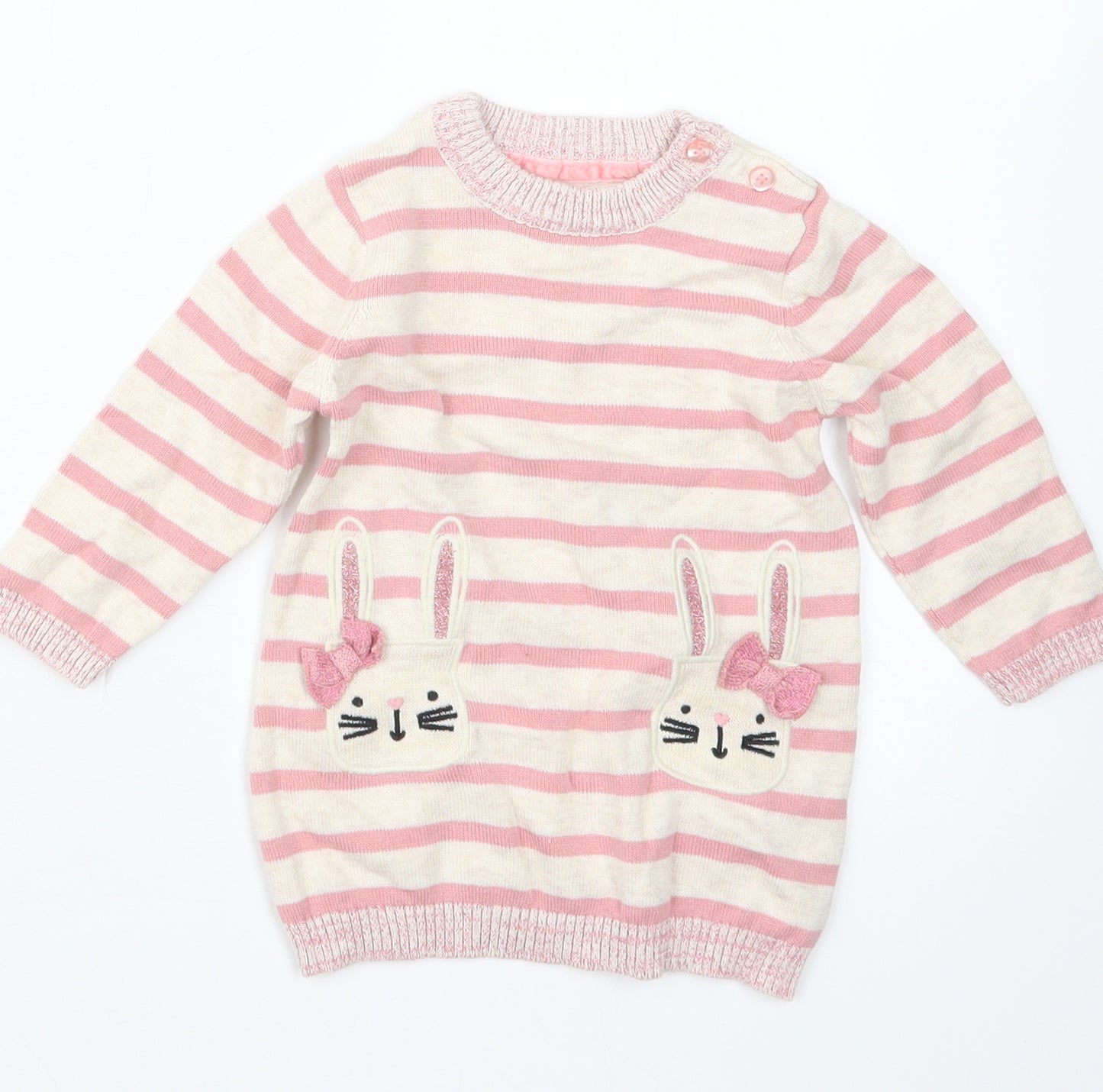Primark Girls Pink Striped Knit Pullover Jumper Size 3-6 Months