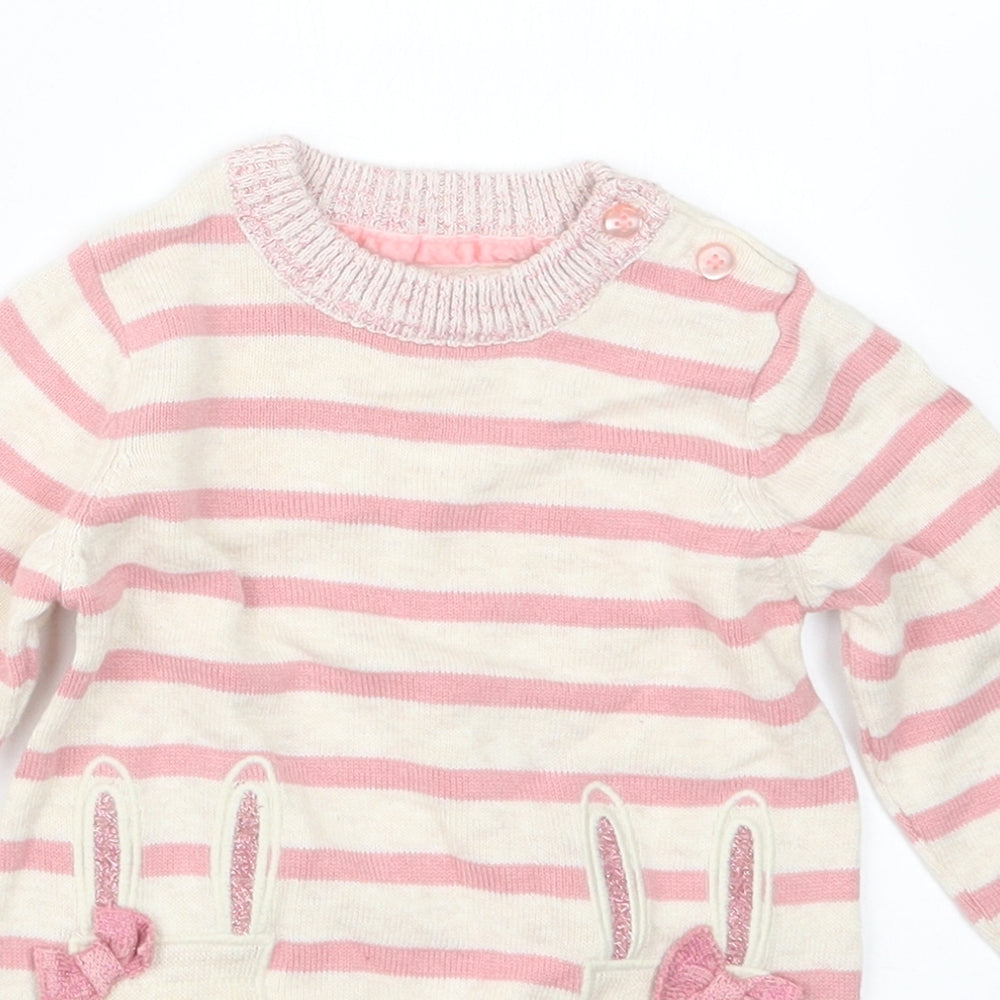 Primark Girls Pink Striped Knit Pullover Jumper Size 3-6 Months