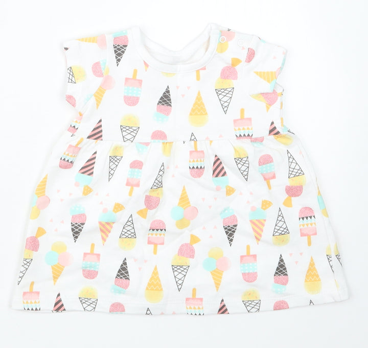 Nutmeg Girls White Geometric  T-Shirt Dress  Size 3-6 Months