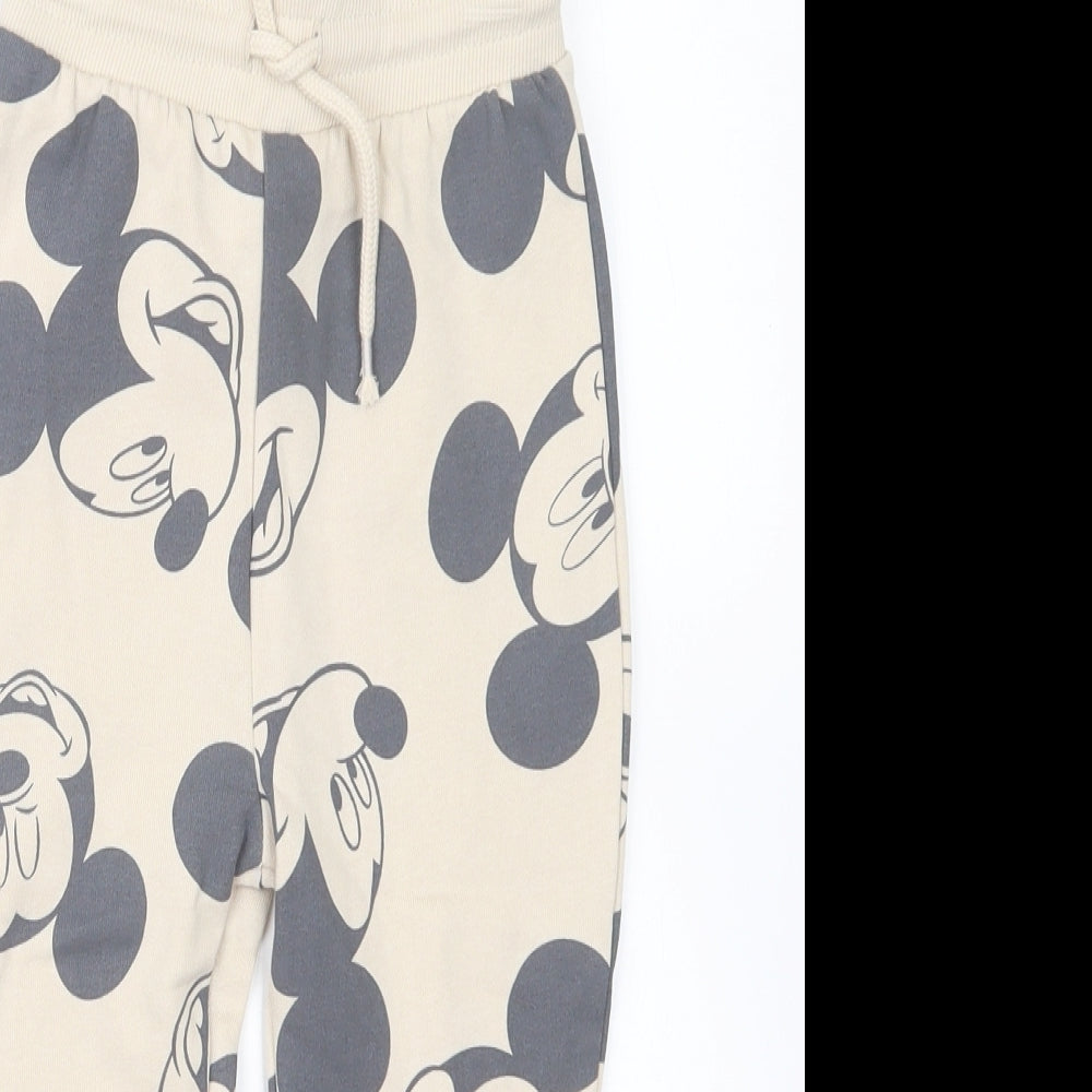 George Boys Beige Geometric  Jogger Trousers Size 2-3 Years - Mickey Mouse