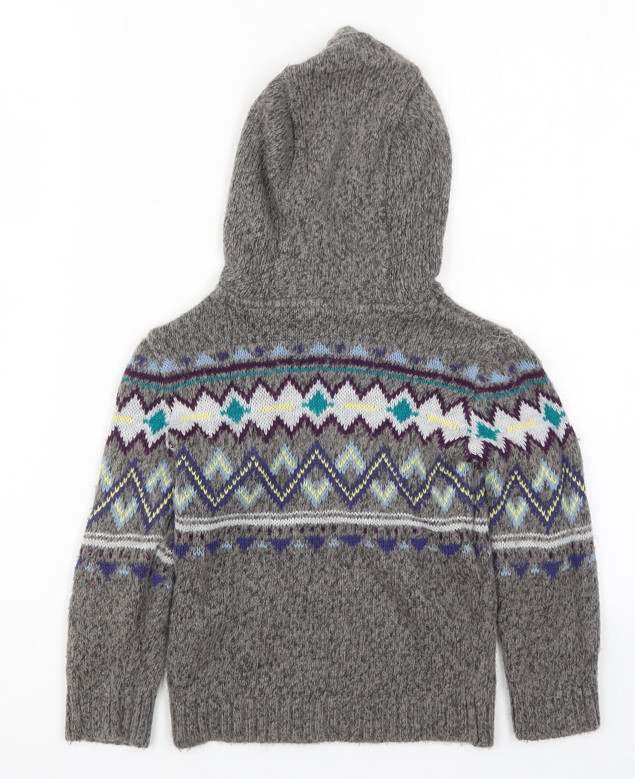 River Island Boys Grey Fair Isle Knit Pullover Hoodie Size 3-4 Years