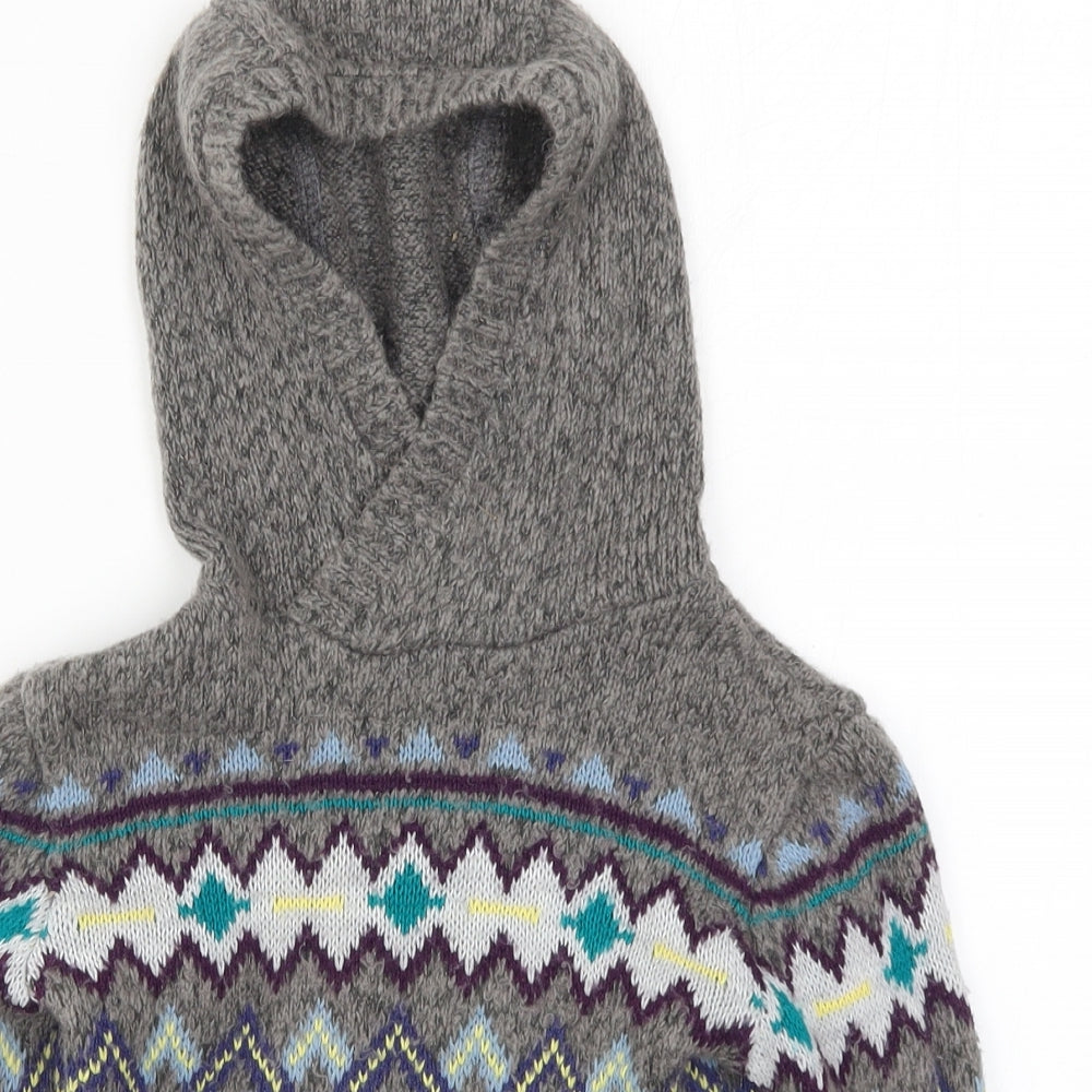 River Island Boys Grey Fair Isle Knit Pullover Hoodie Size 3-4 Years
