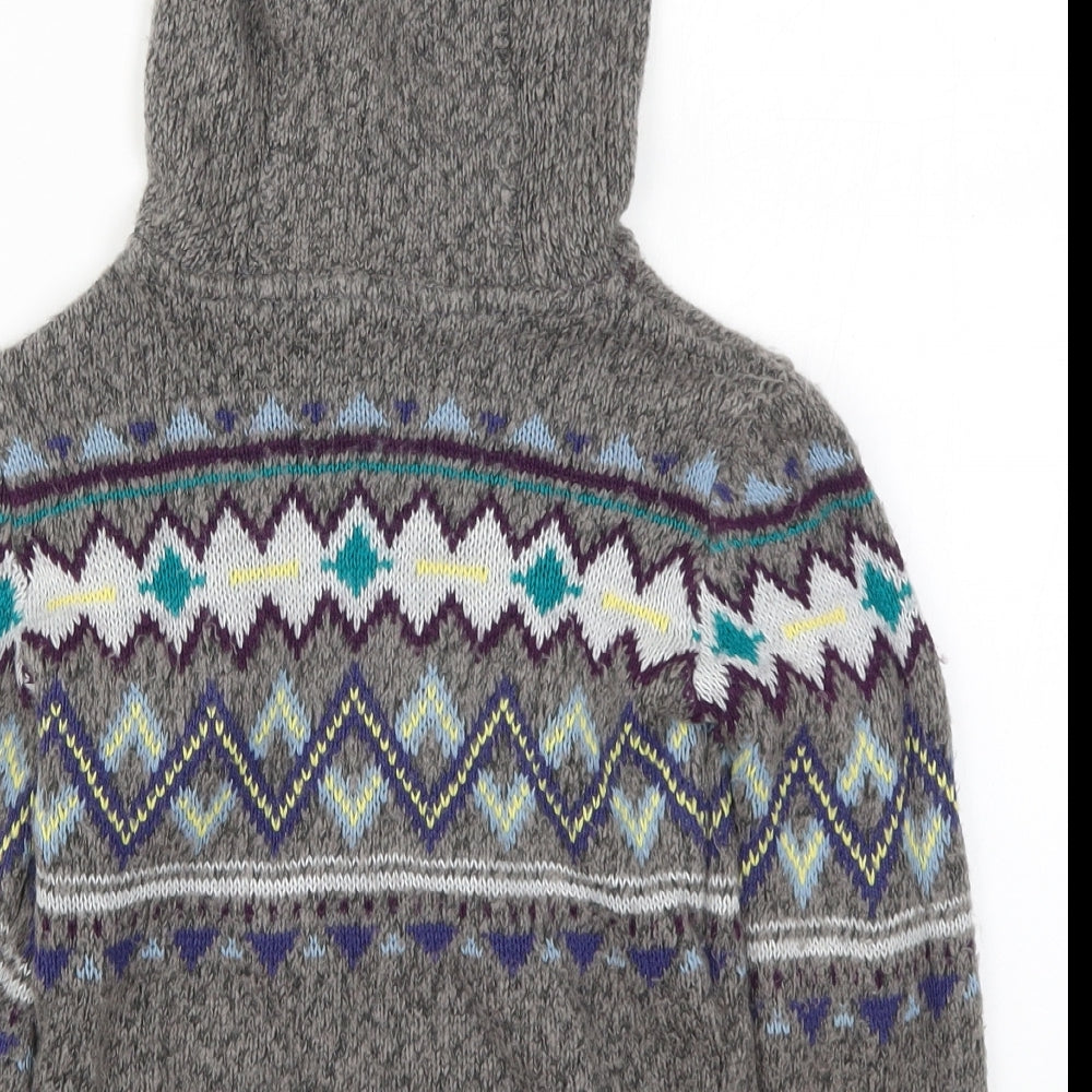 River Island Boys Grey Fair Isle Knit Pullover Hoodie Size 3-4 Years