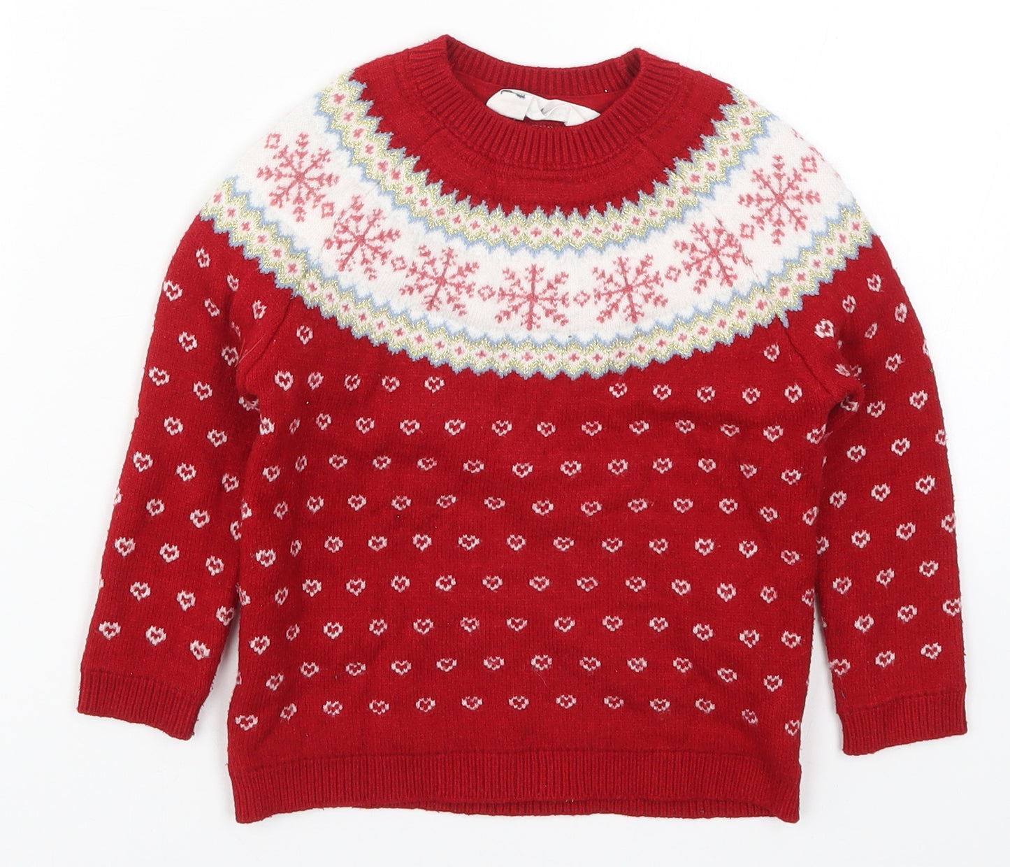 Primark Girls Red Fair Isle Knit Pullover Jumper Size 3-4 Years