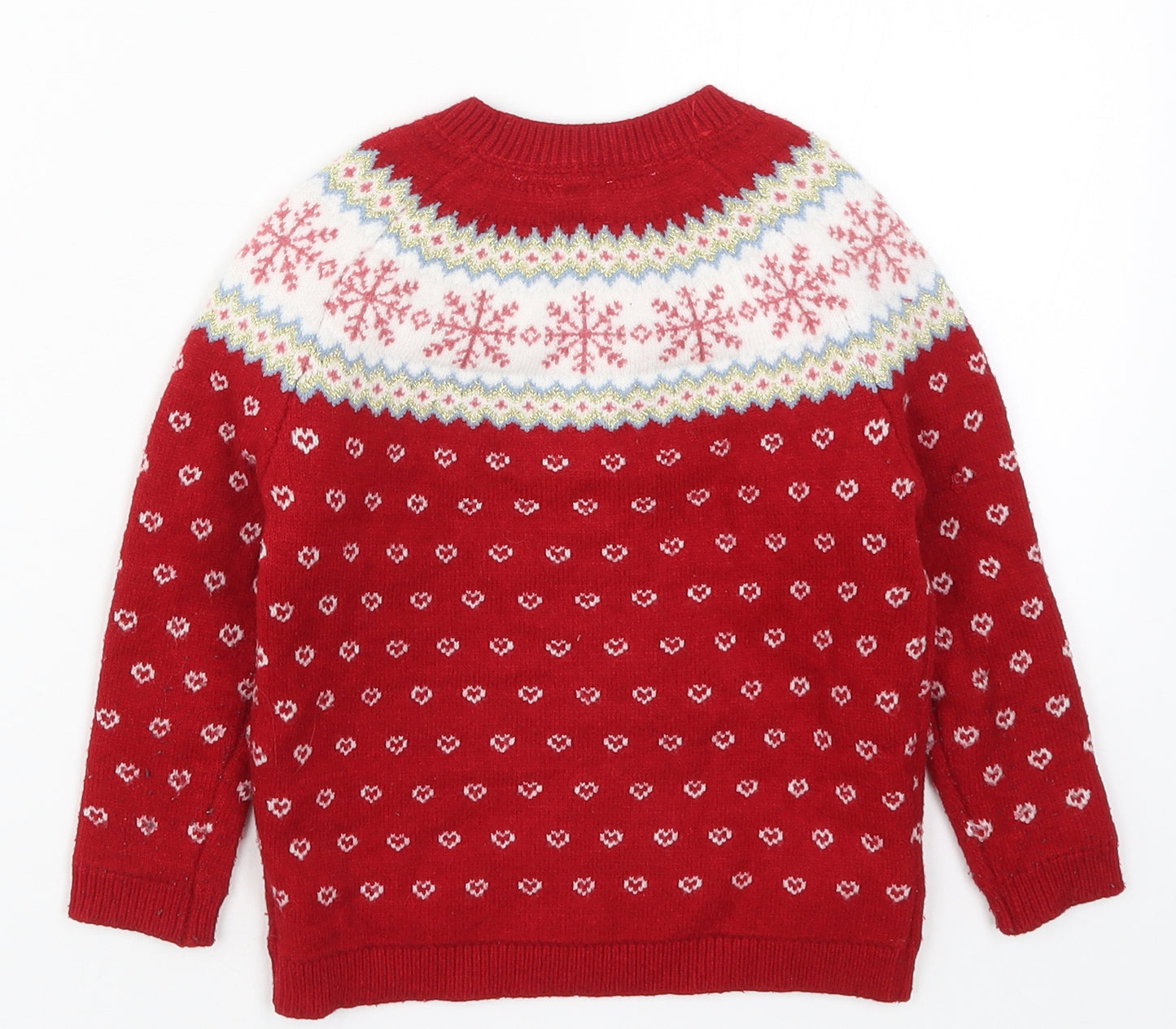 Primark Girls Red Fair Isle Knit Pullover Jumper Size 3-4 Years