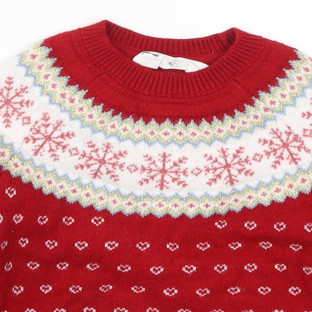 Primark Girls Red Fair Isle Knit Pullover Jumper Size 3-4 Years