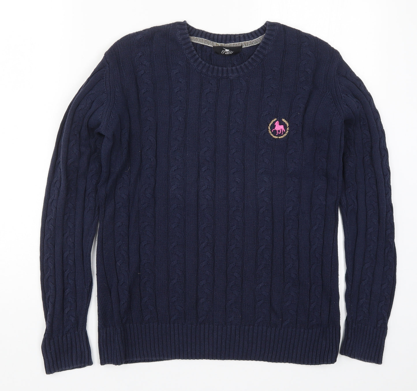 Crane Womens Blue  Knit Pullover Jumper Size 12  - Horse