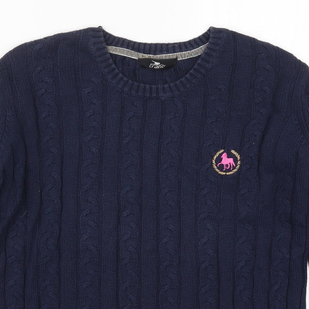 Crane Womens Blue  Knit Pullover Jumper Size 12  - Horse