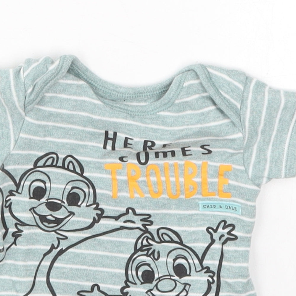 George Boys Green Striped  Babygrow One-Piece Size 0-3 Months  - Here Comes Trouble Chip and Dale