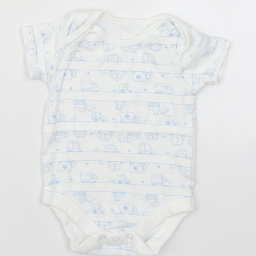 TU Baby White   Babygrow One-Piece Size 3-6 Months  - Blue Cars