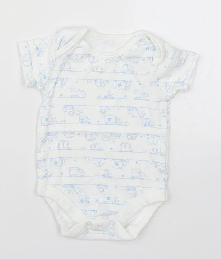 TU Baby White Babygrow One-Piece Size 3-6 Months - Blue Cars
