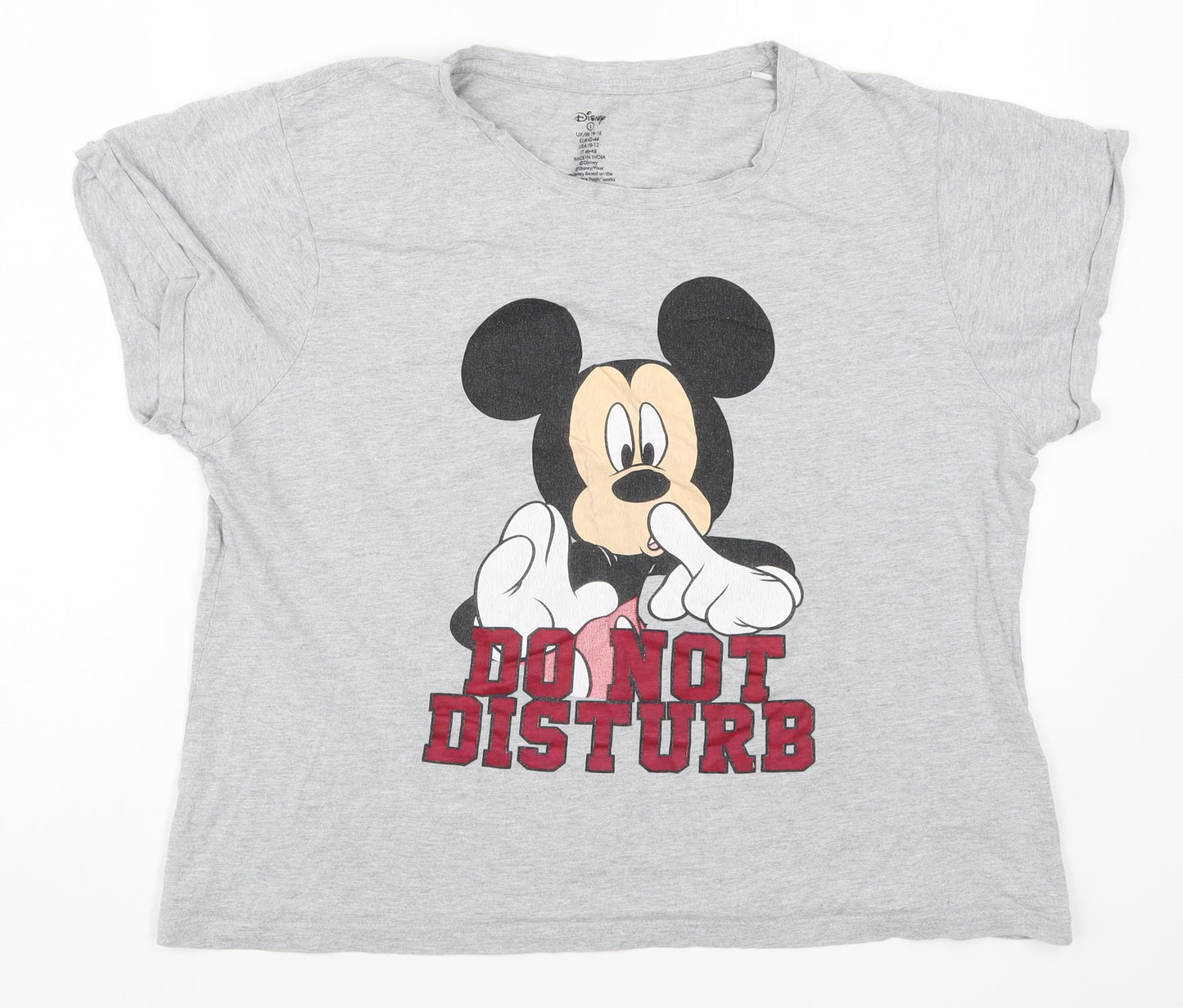 Primark Womens Grey Solid  Top Pyjama Top Size 14  - Mickey Mouse Do Not Disturb
