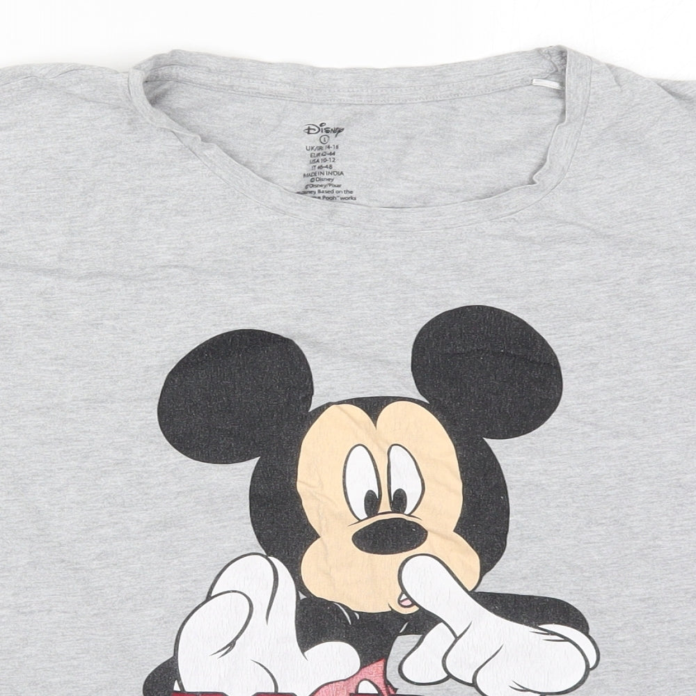 Primark Womens Grey Solid  Top Pyjama Top Size 14  - Mickey Mouse Do Not Disturb