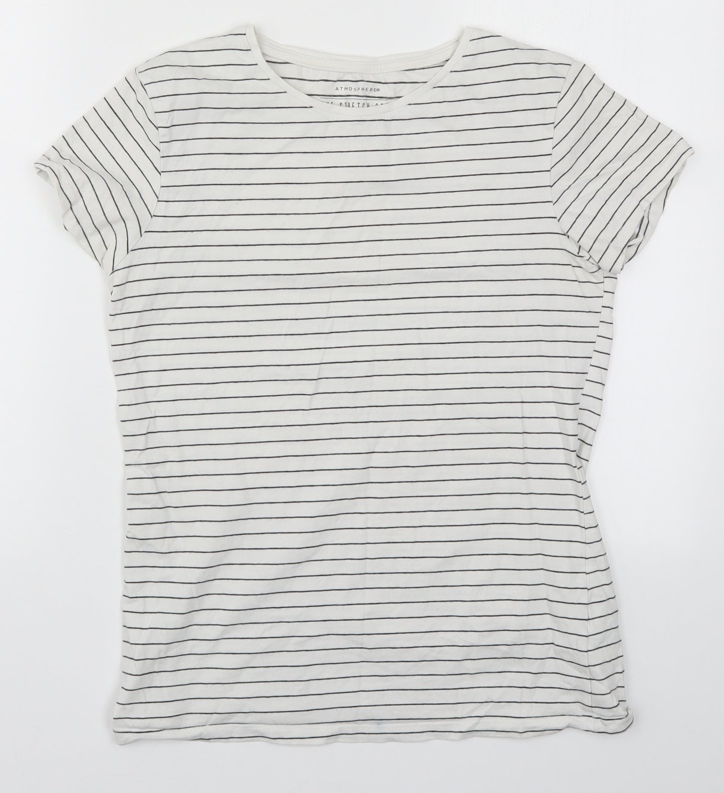 Atmosphere Womens White Striped  Basic T-Shirt Size 14