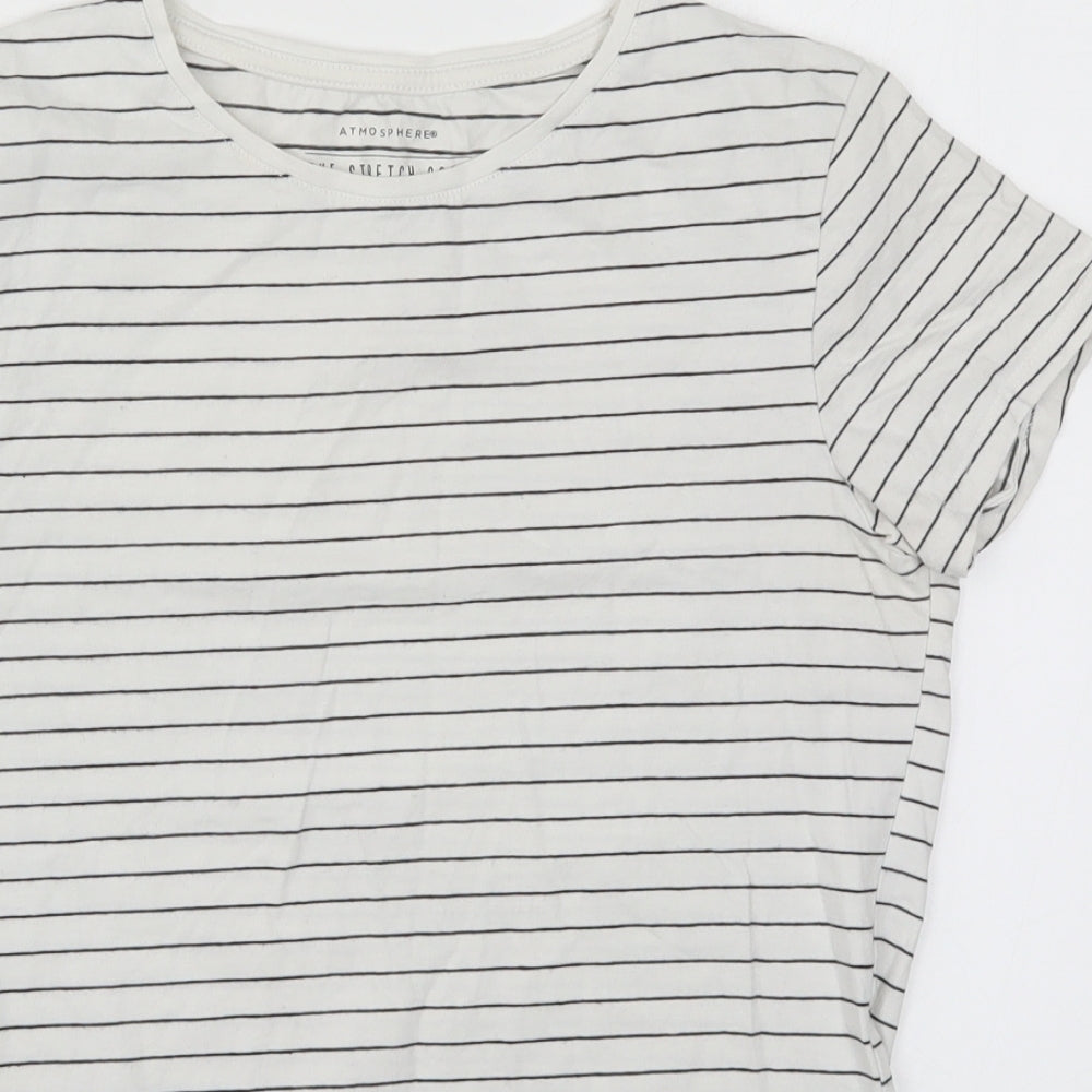 Atmosphere Womens White Striped  Basic T-Shirt Size 14