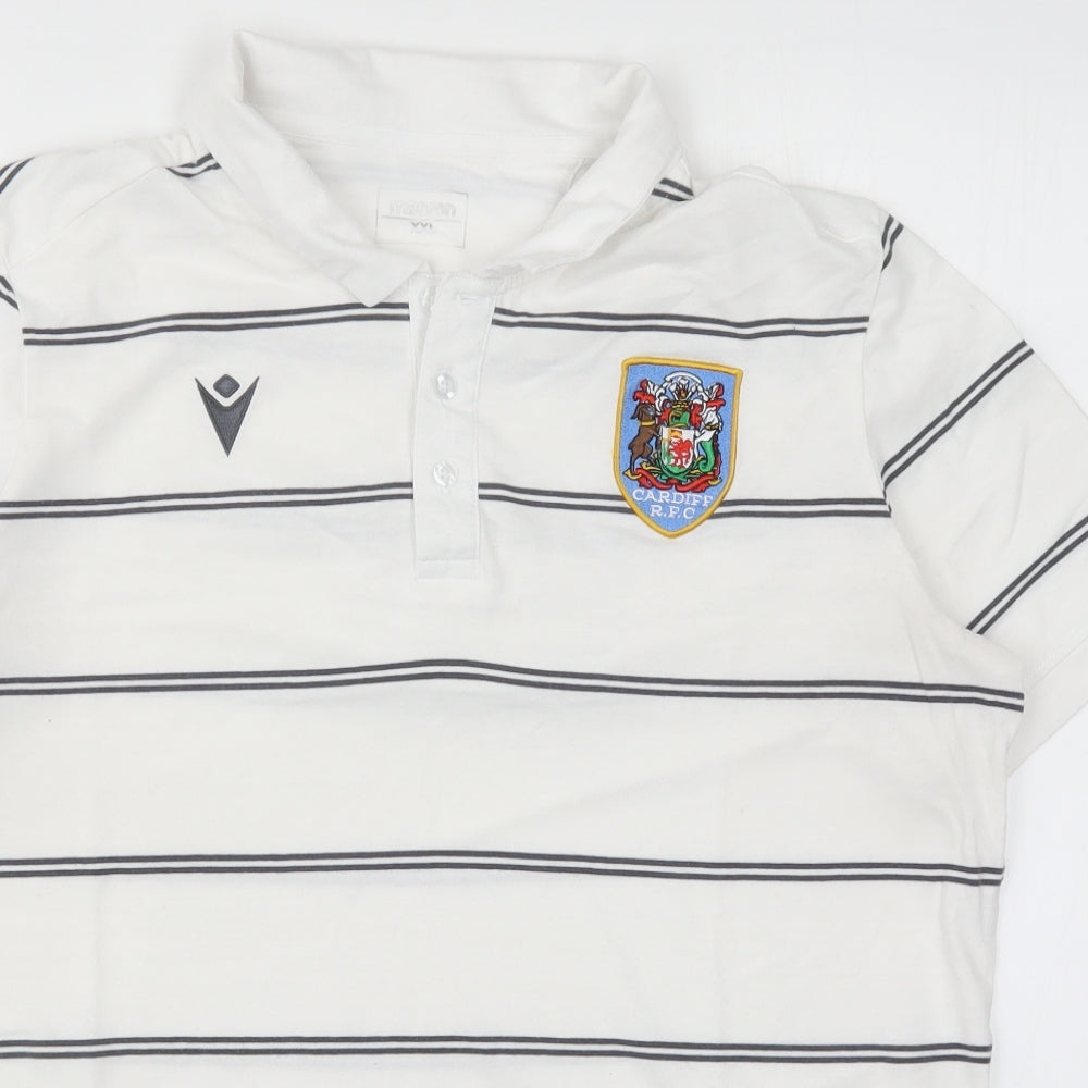 Macron Mens White Striped   Polo Size 2XL  - Cardiff RFC