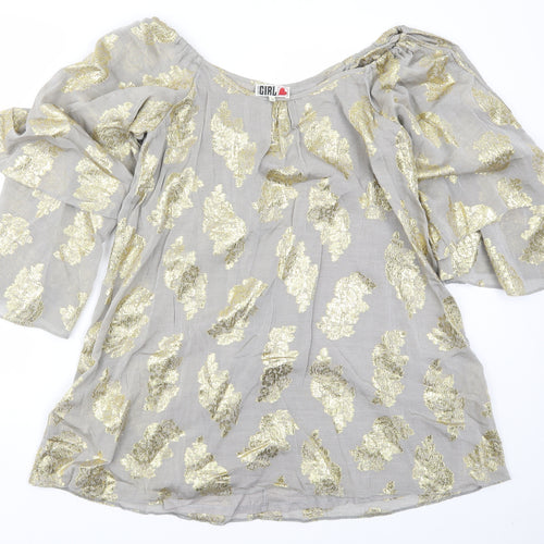 Chelsea Girl Womens Grey Geometric  Basic Blouse Size 10  - Gold