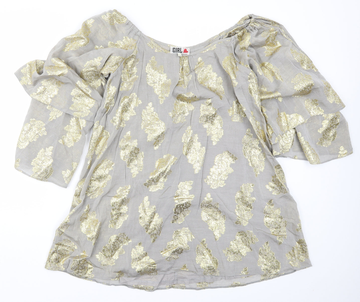 Chelsea Girl Womens Grey Geometric  Basic Blouse Size 10  - Gold