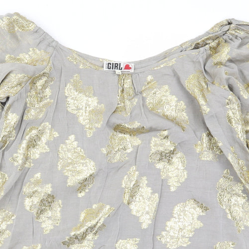 Chelsea Girl Womens Grey Geometric  Basic Blouse Size 10  - Gold