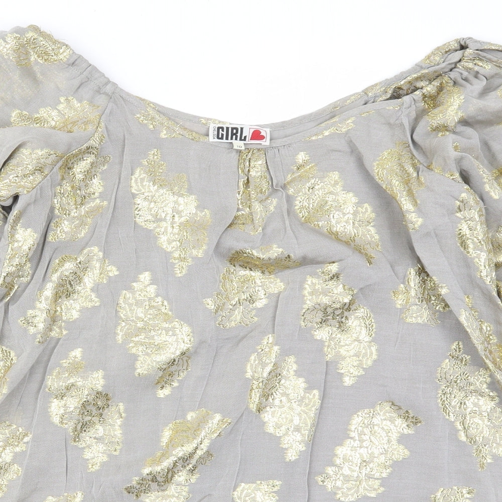 Chelsea Girl Womens Grey Geometric  Basic Blouse Size 10  - Gold