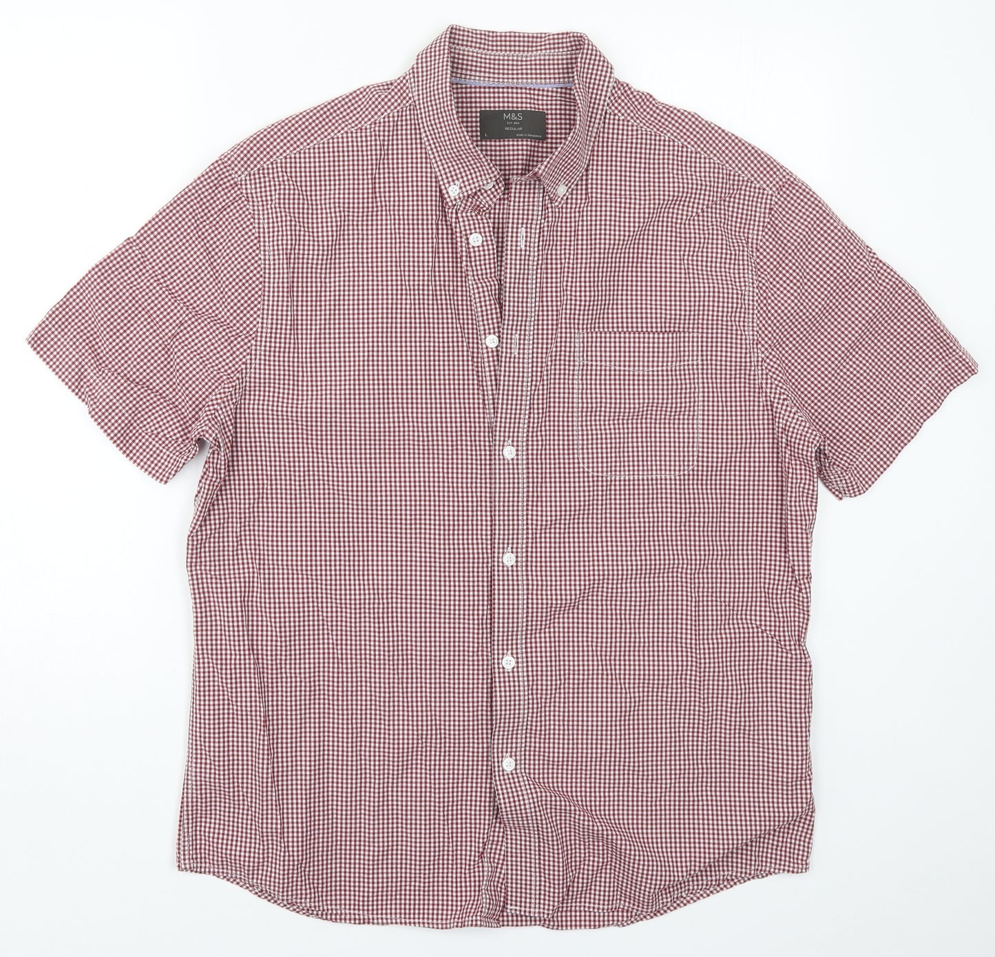 Marks and Spencer Mens Red Check   Button-Up Size L