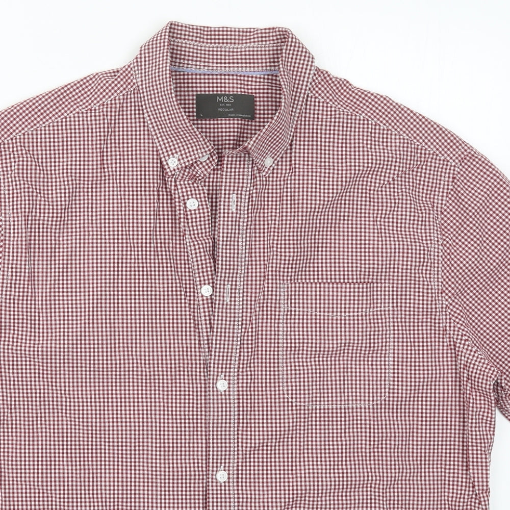 Marks and Spencer Mens Red Check   Button-Up Size L