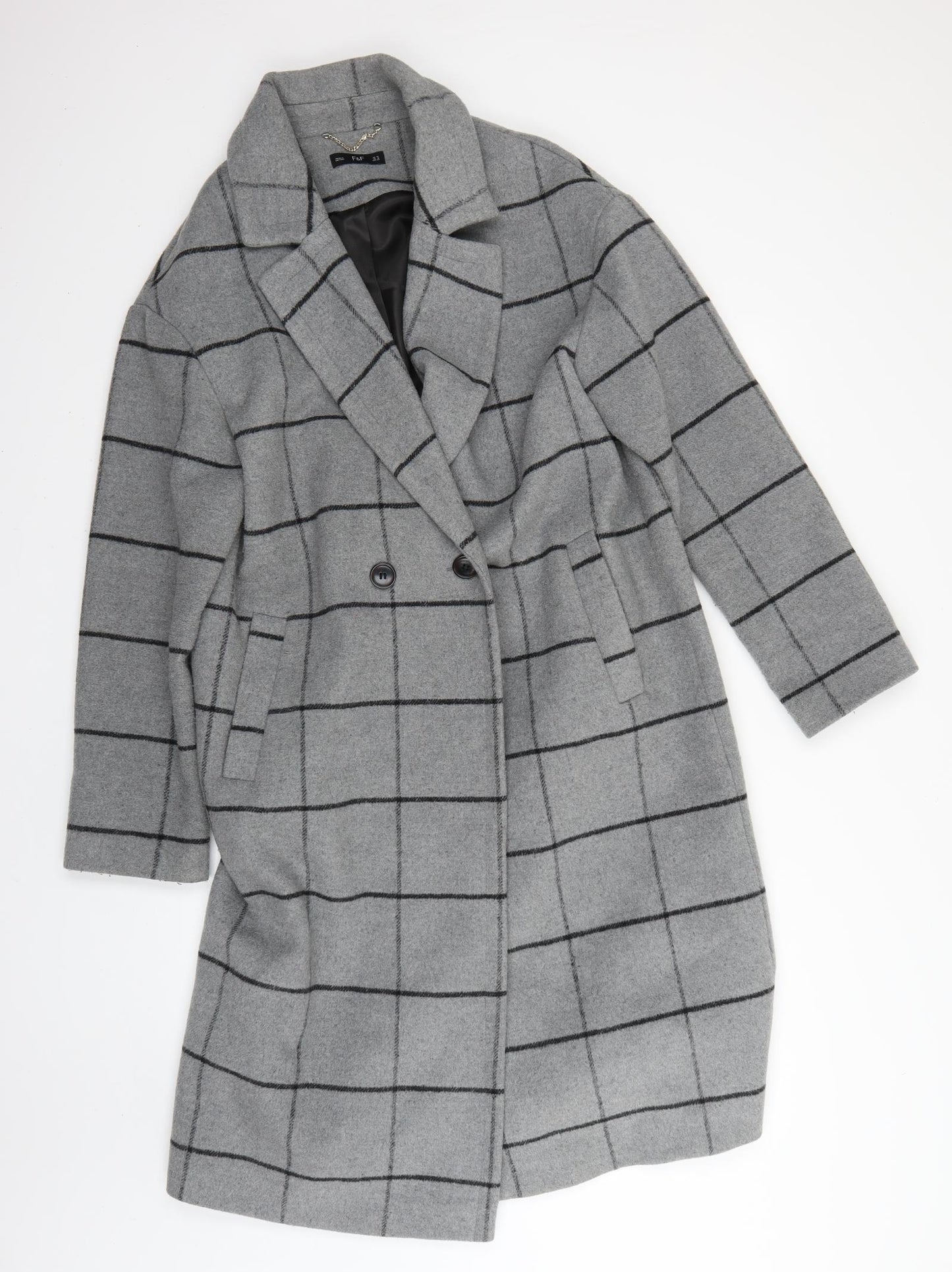 F&F Womens Grey Check  Pea Coat Coat Size 14