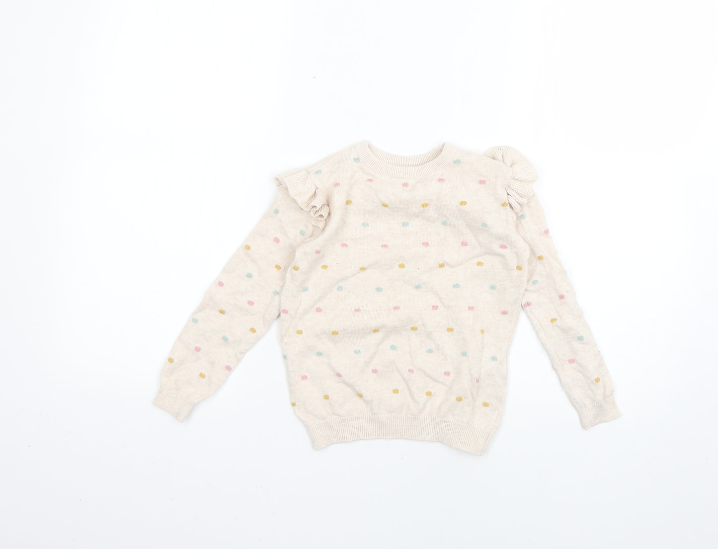 Primark Girls Beige Polka Dot  Pullover Jumper Size 5-6 Years