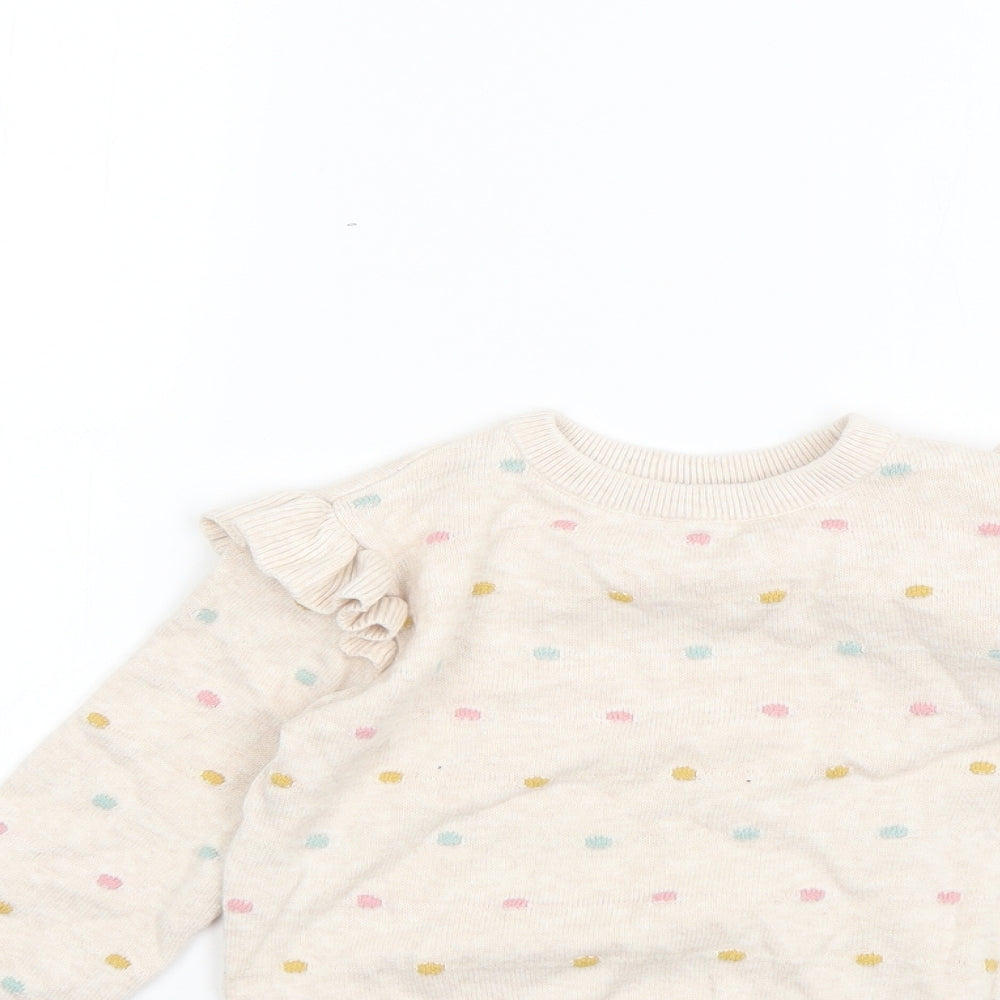 Primark Girls Beige Polka Dot  Pullover Jumper Size 5-6 Years